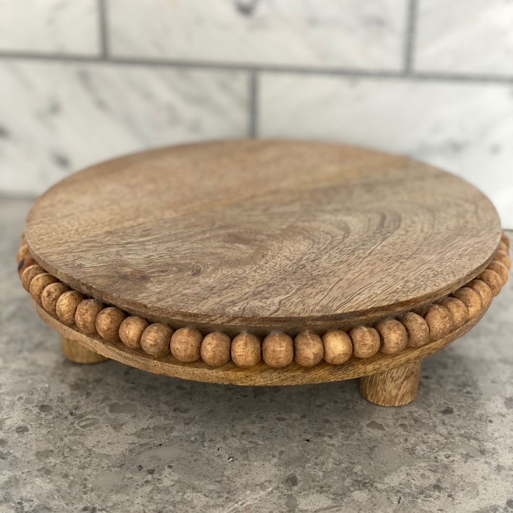 Beaded wood farmhouse stand tray